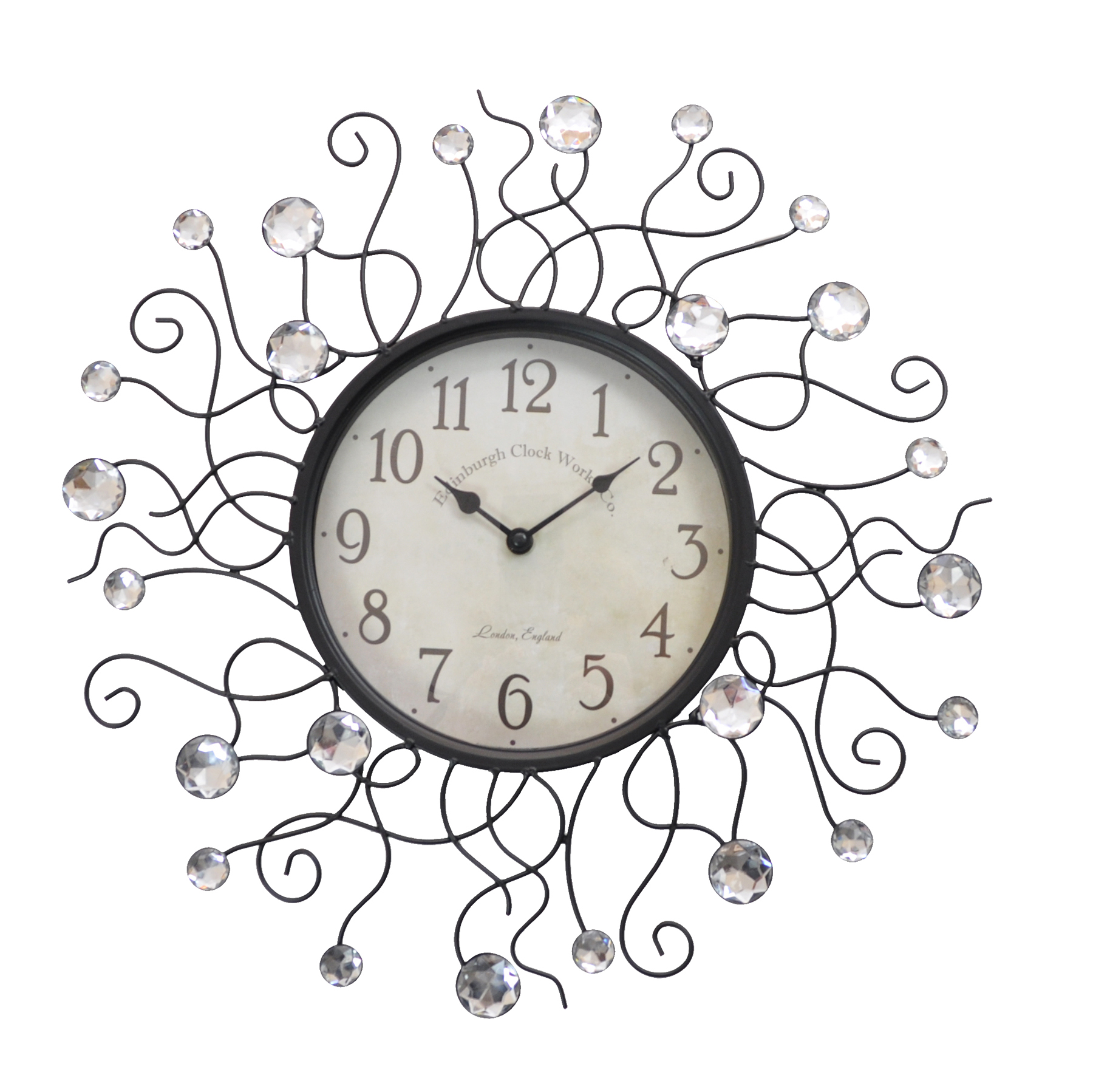 Silver Swirl Jewel Wall Clock