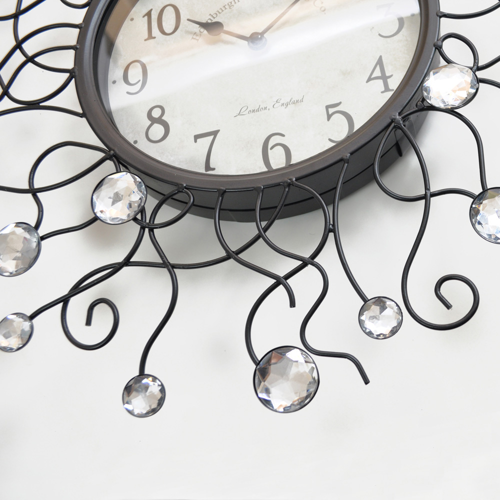 Silver Swirl Jewel Wall Clock 