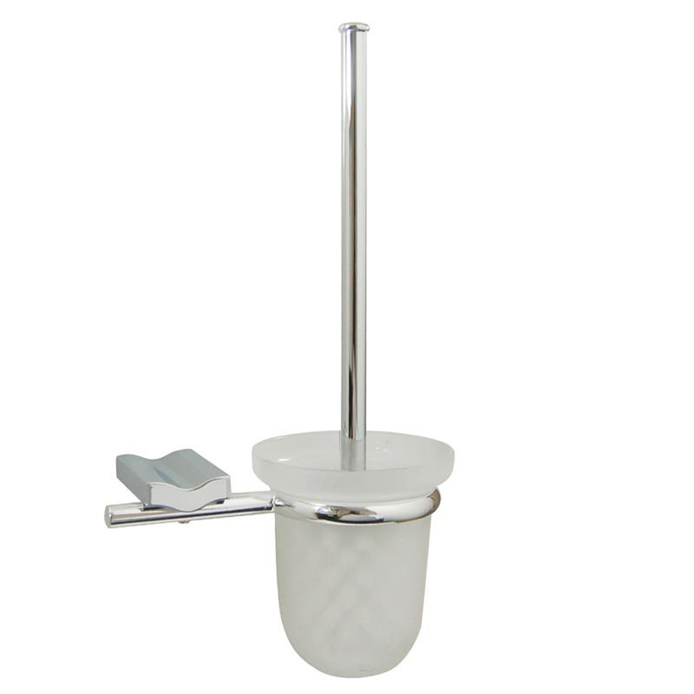 Wave Chrome Toilet Brush and Frosted Glass Holder